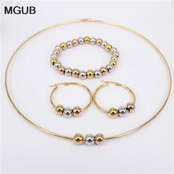 

Three-piece sets smooth collar Earring size 30mm-70mm diameter Stainless Steel Bead (Bracelet Earring Collar)for female