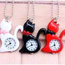 Новая мода Красный Белый Элегантный прекрасный кот с зеркальным чехлом кварцевые карманные часы Аналоговые кулон ожерелье унисекс подарки