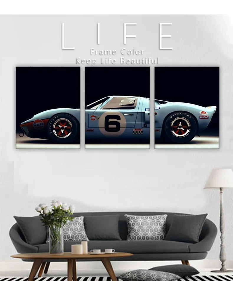 3 шт. холст картины Ford GT40 спортивный автомобиль суперкар стены искусства гонки картина холст HD печать для дома Декор для гостиной