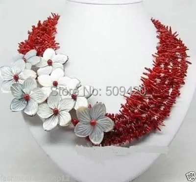 

Wholesale>>>Charming !!! natural red coral shell flower necklace AA1234