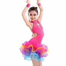 Платье для латиноамериканских танцев для девочек, 4 предмета(платье, ожерелье, серьги и браслет), детское бальное платье, Детская Одежда для танцев, платье для сальсы