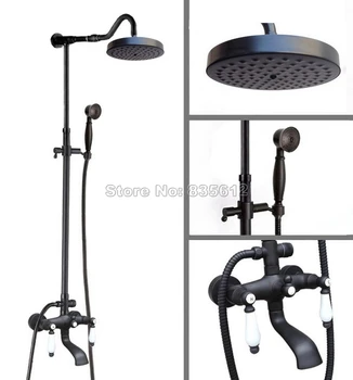 

Wall Mounted Bathroom Classic Black Oil Rubbed Bronze Rain Shower Faucet Set with Hold Shower Head Bath Tub Mixer Tap Whg647