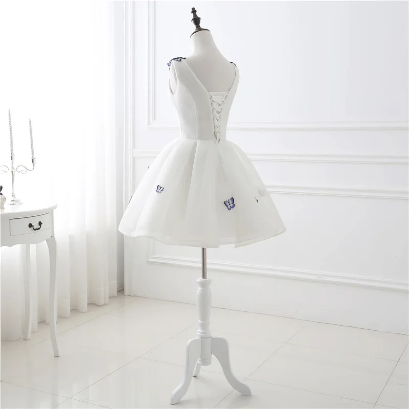 Белый Homecoming платья A-Line v-образным вырезом Короткие Мини Тюль Цветы Элегантные коктейльные платья