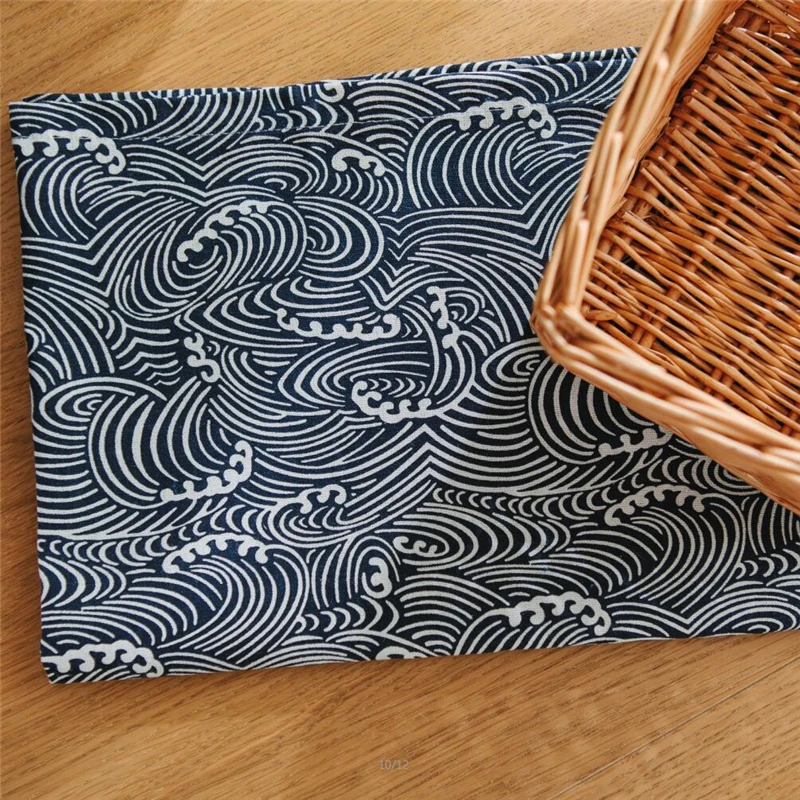Japan Style Cotton Placemat Blue Fish Scale Sea Wave Artistic Dining