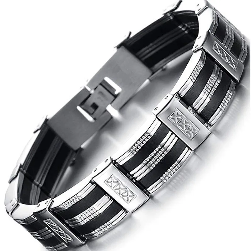 Мужские панк нержавеющей стали звено цепи браслеты черный Регулируемый браслет для мужчин