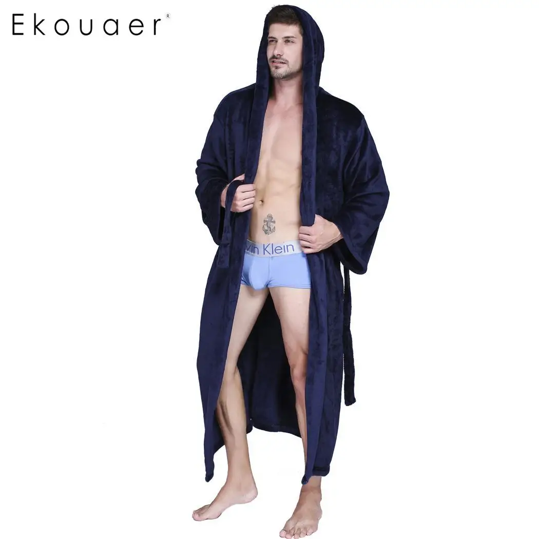 Ekouaer мужской длинный банный халат с капюшоном теплый зимний мягкий плюшевый