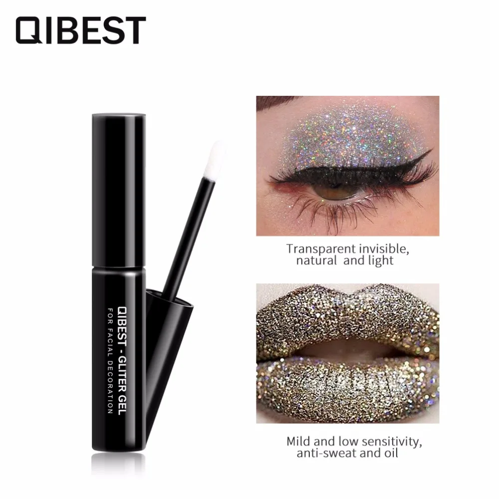 Qibest glitter gel for loose eyeshadow powder moisture primer gel long