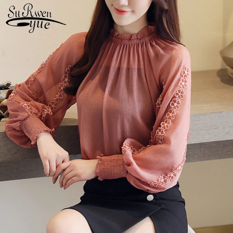 New 2019 spring Women Blouses Lace Shirt Loose Lantern