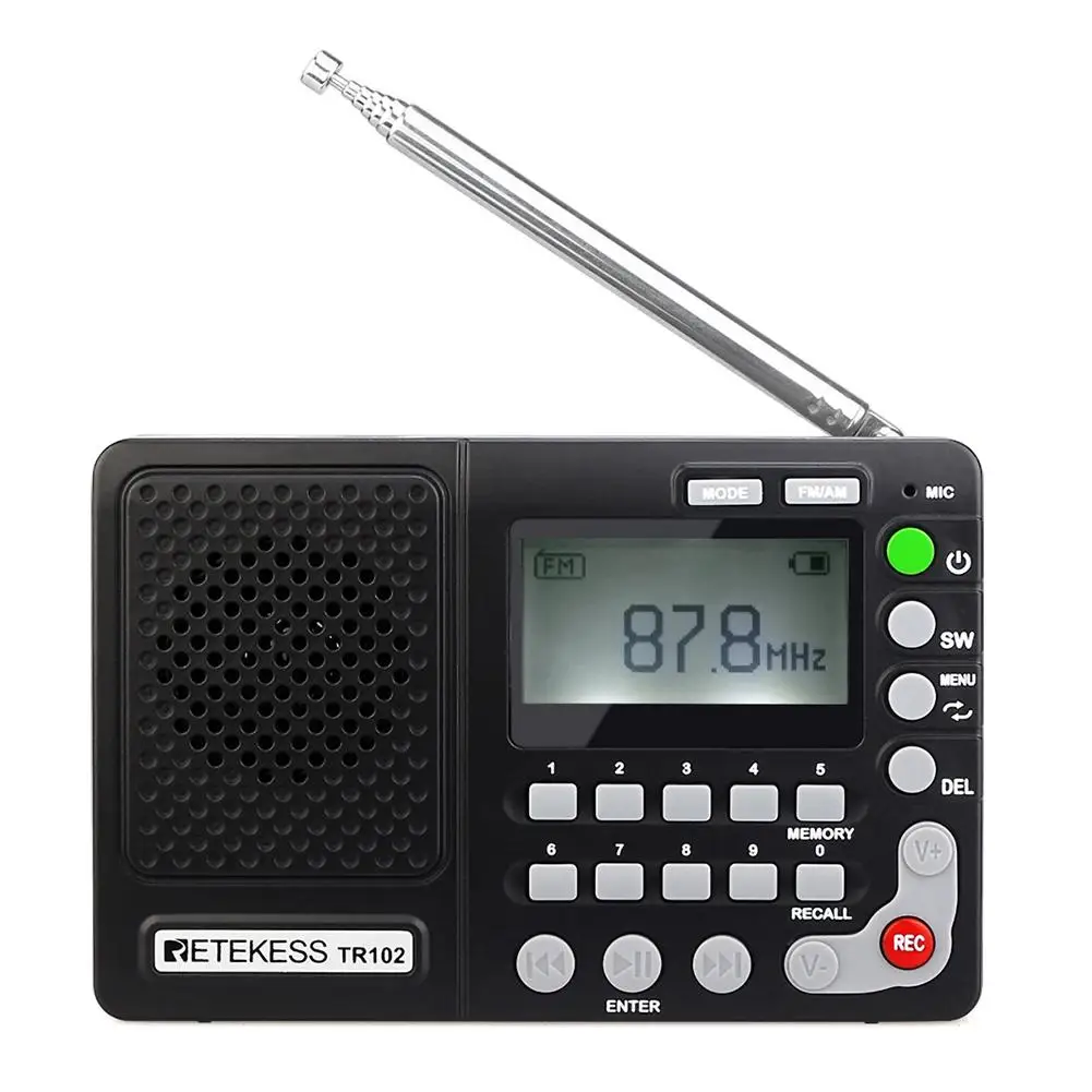 

For Retekess TR102 Portable Radio FM/AM/SW World Band Receiver MP3 Player REC Recorder with Sleep Timer Black FM Radio Recorder