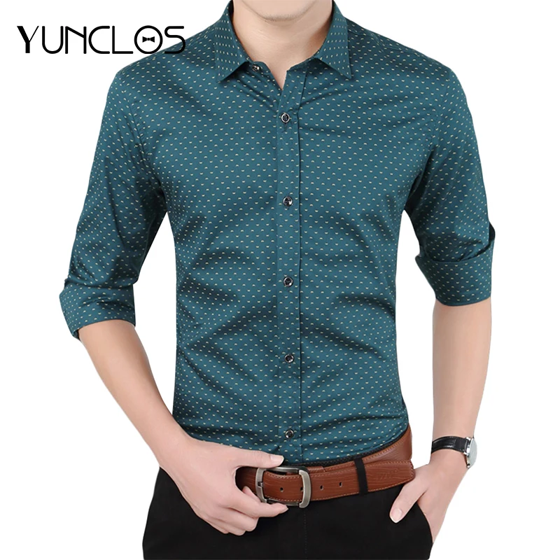 YUNCLOS Men Shirt Men's Business Casual Shirts 2019 New Arrival Men Fashion Brand Clothing Printed Long Sleeve Camisa Masculina