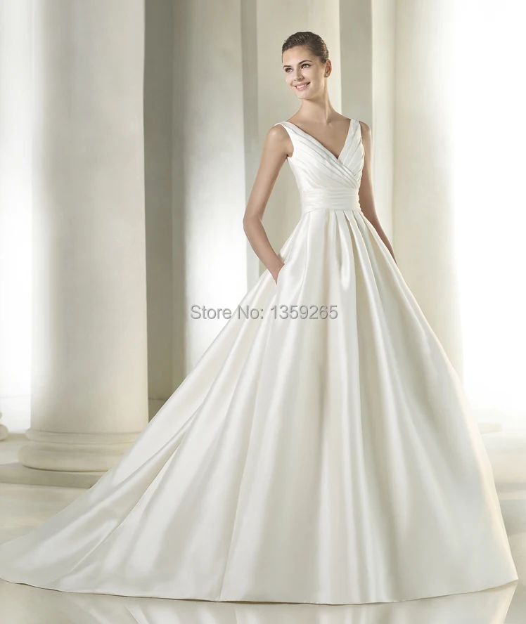 V-Neck Satin Wedding Dress