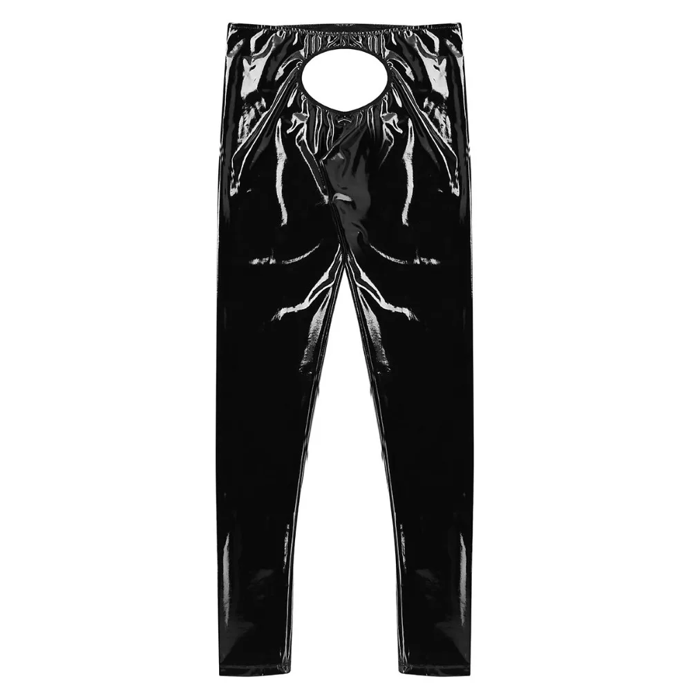 Gay Sexy Mens Lingerie Shiny Patent Leather Open Back Open Pouch Skinny Tight Pants Leggings Night Clubwear Parties Trousers mens sports pants