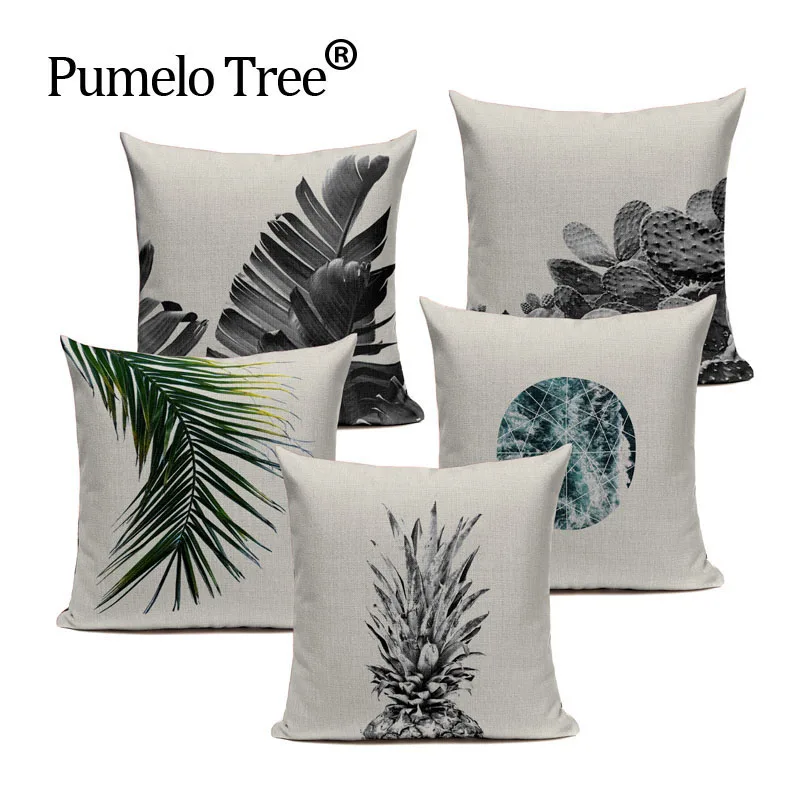 

High Quality Spring Pillow Covers Tropical Plant Cushion Cover Linen Palm Leaves Cactus Seat Decor Chair Sofa Custom Pillow Case