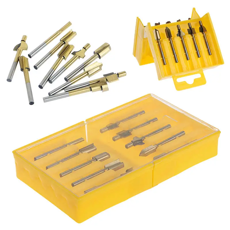 

10Pcs 1/8" HSS Wood Router Bits Files 3mm Cutter Milling For Rotary Tool New