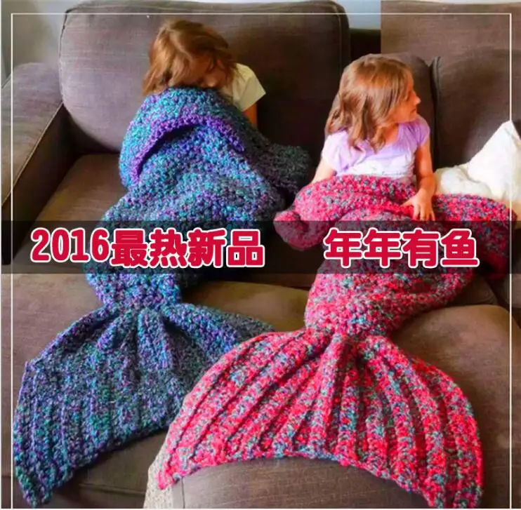 

Wool Knitting Fish Style Little Mermaid Tail Blanket halloween costume Warm Wearable Sleep Woollen Child Princess Loves Gift