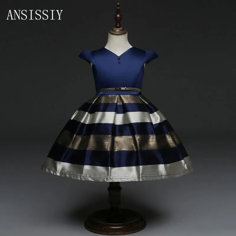 

Girls Dress Summer Striped Belt Teenagers Vestido for Girls Designer Formal Party Kids Dress Cloth for 3 to 8 Years