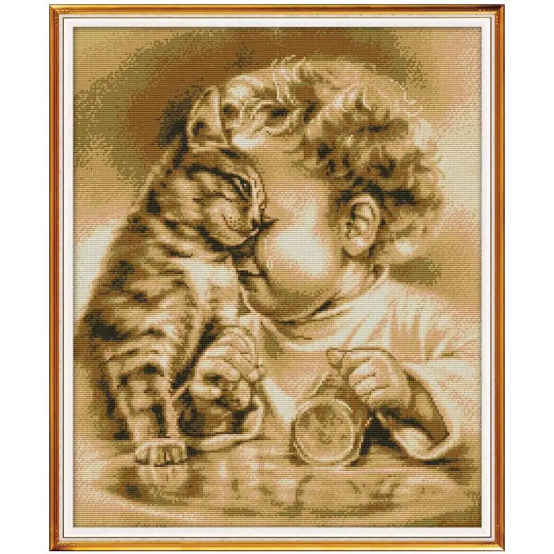 

11/14/16/18/27/28 Overturned cup boy cat painting counted Cross Stitch Set DMC Cross-stitch Kit Embroidery Needlework Home