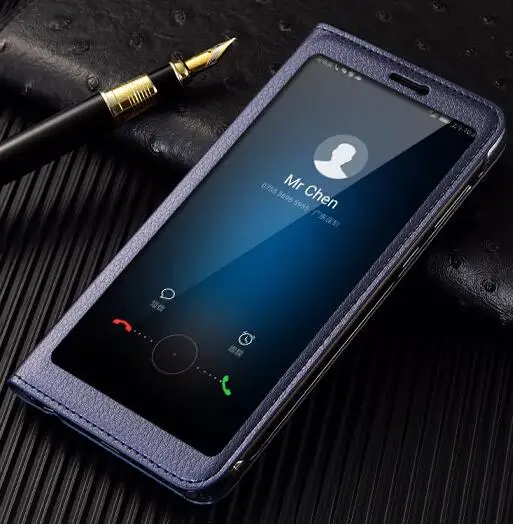 Синий Чехол для honor 9 lite с откидной крышкой, 5,65 дюймов, с полным окошком обзора, Роскошный чехол из искусственной кожи с откидной крышкой для huawei honor 9 lite, смартфон - Цвет: Синий