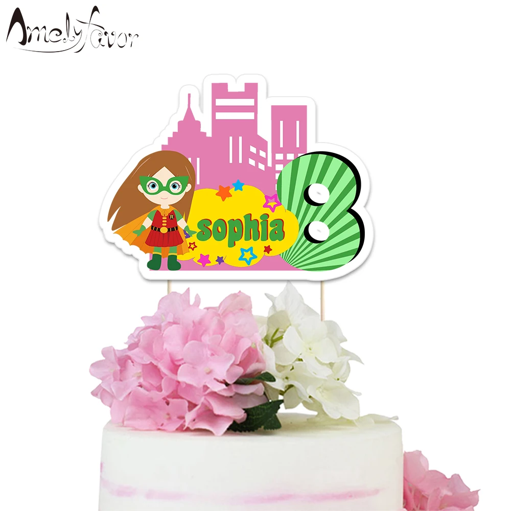 

Superhero Theme Party Paper Cake Topper Hero Girl Robin Girl Kids Event Birthday Party Decorations Supplies Custom-Made Topper