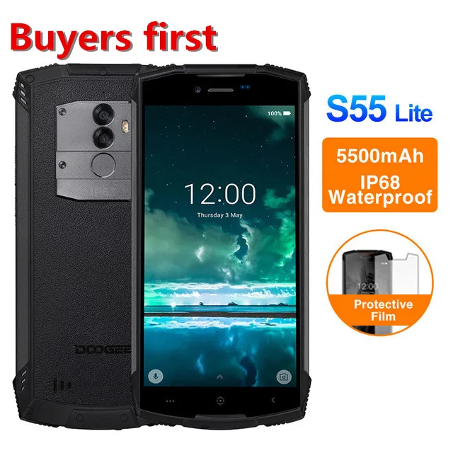 

2018 new DOOGEE S55 Lite IP68 Waterproof 5.5" HD+ mobile phone Android 8.1 MTK6739 Quad Core 2GB 16GB 13MP 5500mAh 4G Smartphone