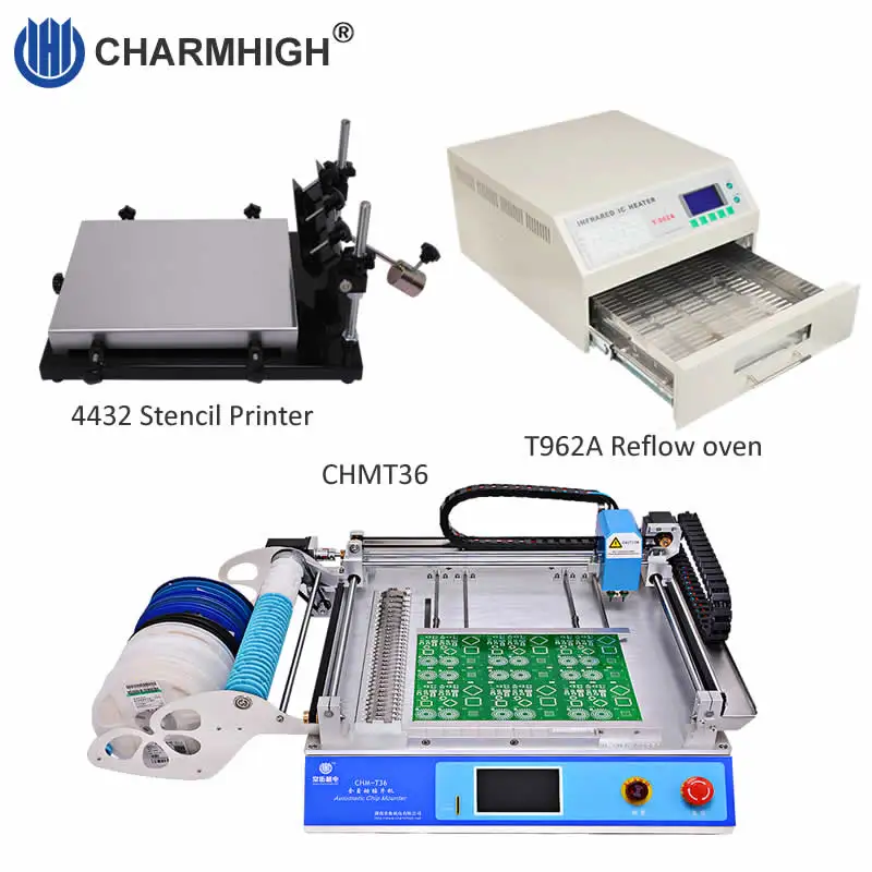 

Discount! Stencil printer 4432, CHM-T36 Desktop SMT Pick and Place Machine chmt36, Reflow Oven T962A, SMT Production Line
