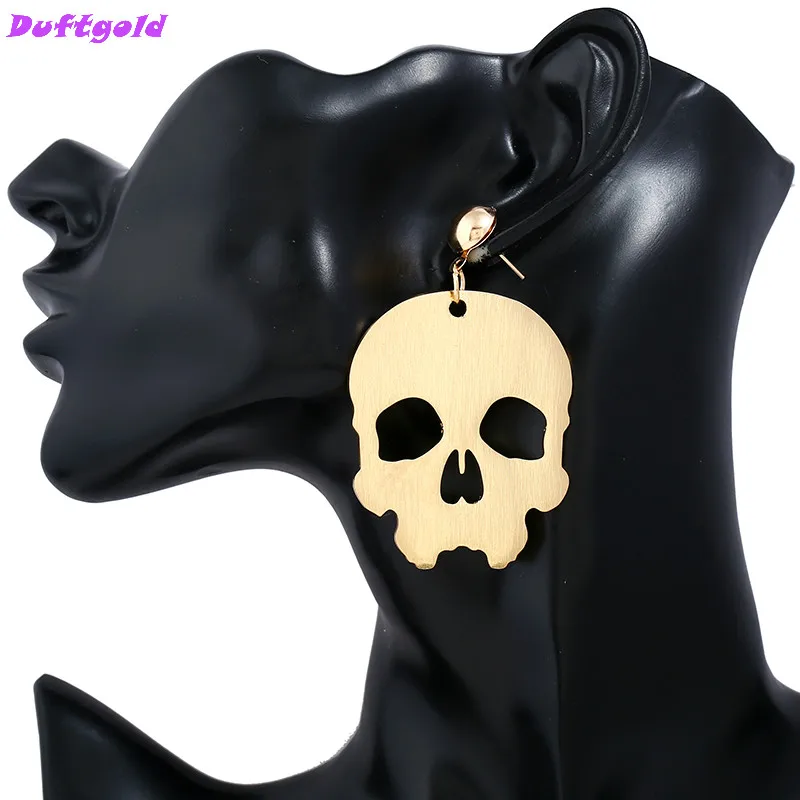 

2018 Punk Rock Hiphop Studs Long Big Skeleton Earrings Gold Abstract Face Skull Stud Earrings for Women Jewelry Dropshipping