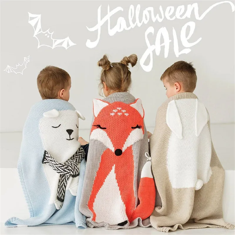 INS, Скандинавское Вязаное детское одеяло с рисунком кролика и лисы, покрывало на диван, коляску, детское постельное белье для новорожденных, Пеленальное Одеяло