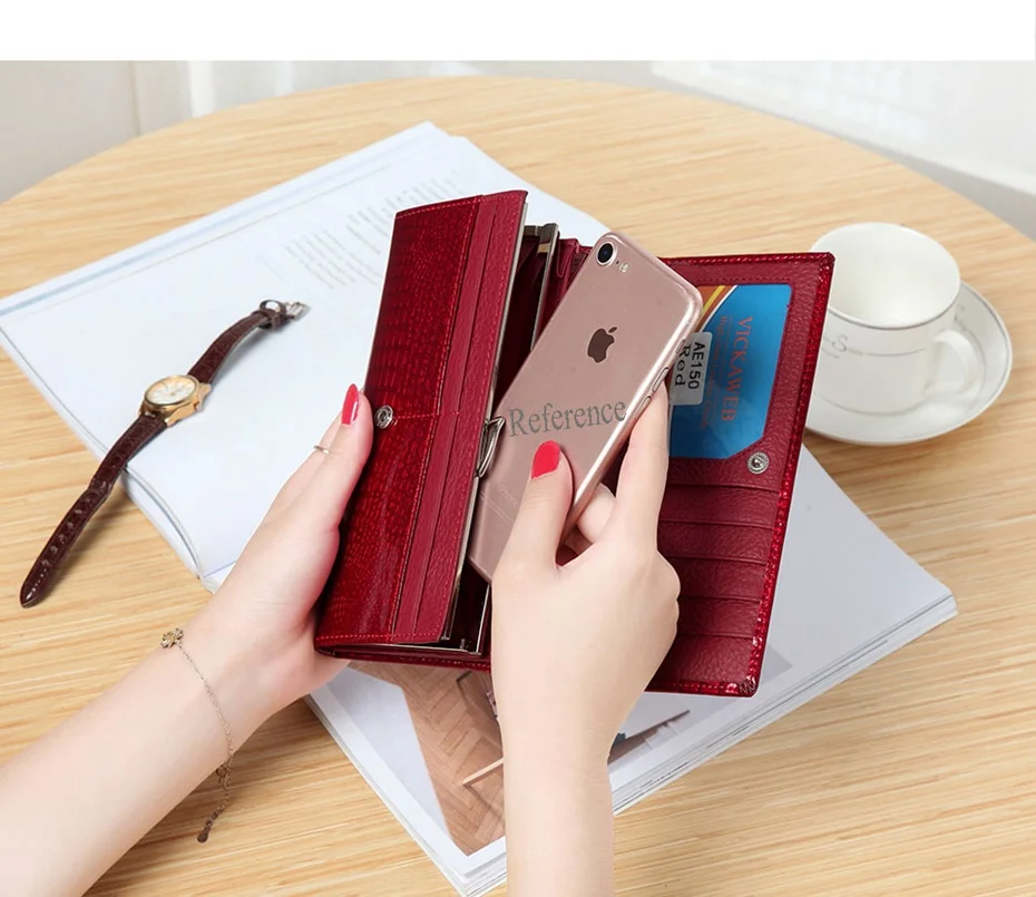 VICKAWEB Wallet Female Genuine Leather Purse Women Vintage Alligator Women Wallets Long Hasp Womens Wallets and Purses Retro-AE150-011