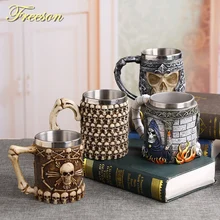 Halloween Christmas Gift 3D Skull Resin & Stainless Steel Mug Goblet Funny Wine Coffee Cup Zakka Novelty For Pub Bar Decor 200ml hot sale creative home decoration 3d resin skull shape stainless steel wine goblet