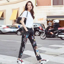 New cartoon printing female han edition show thin jeans trousers 2017 E1026 autumn fashion T Shirts