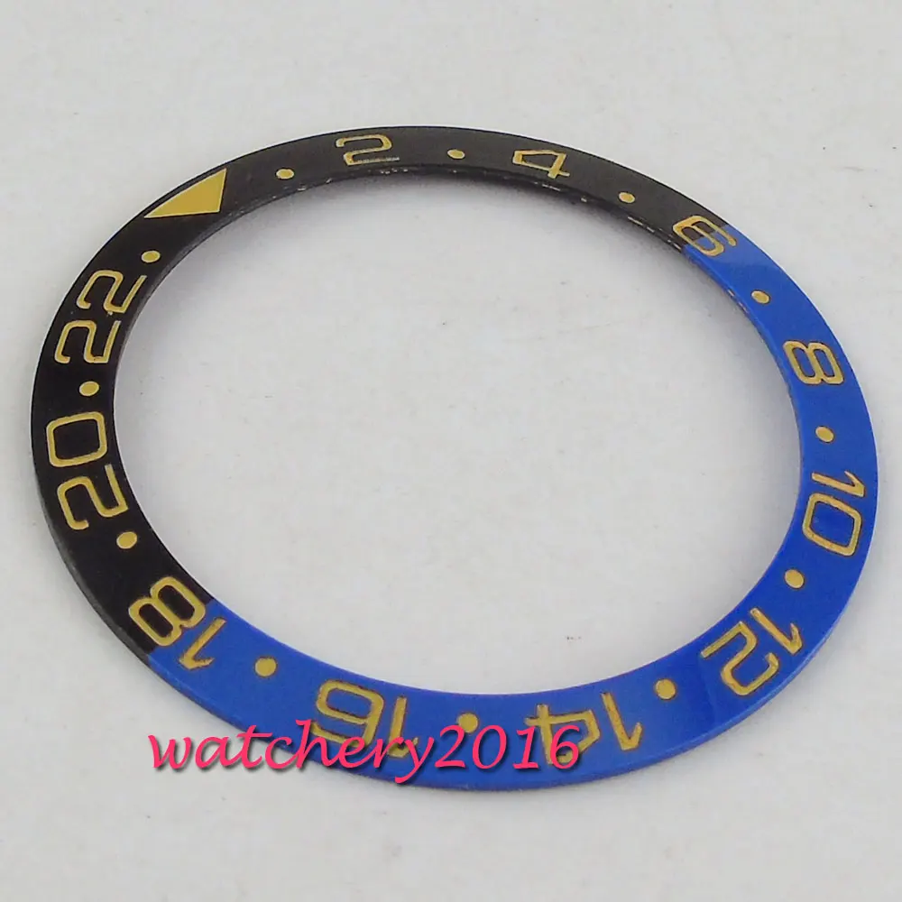 38mm black blue ceramic bezel Yellow numbers insert for 40mm submariner men's watch