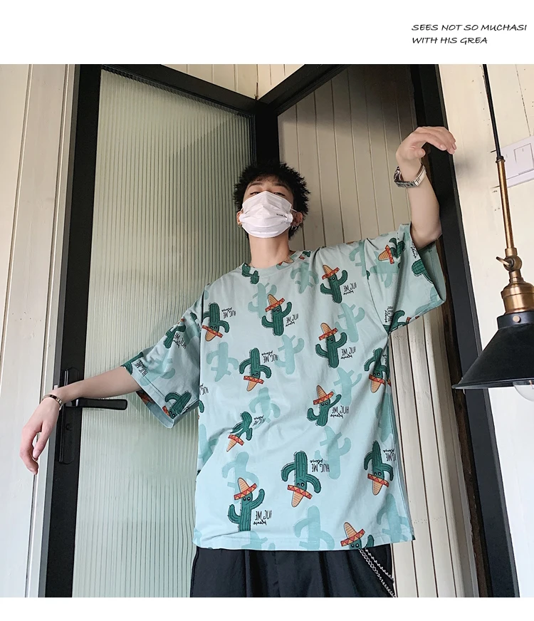 Новые корейские мужские футболки Harajuku летние мужские футболки с коротким рукавом с принтом хлопковые повседневные уличные мужские футболки