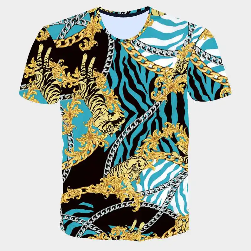 2017 New Summer Men T-shirt Fashion 3D Golden Flower T-Shirt Men Luxury Brand Clothing Gothic Sculpture Print Short Sleeve Tops (14)