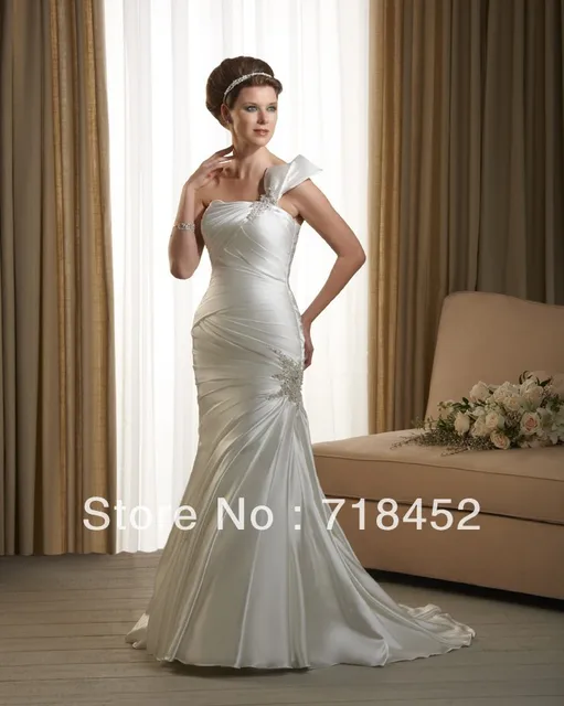 New Fashion Sheath Country Wedding Dress Pliques Beaded One New Fashion Sheath Country Wedding Dress Pliques Beaded One Shoulder Stain Lace Up Free Shipping Bn33