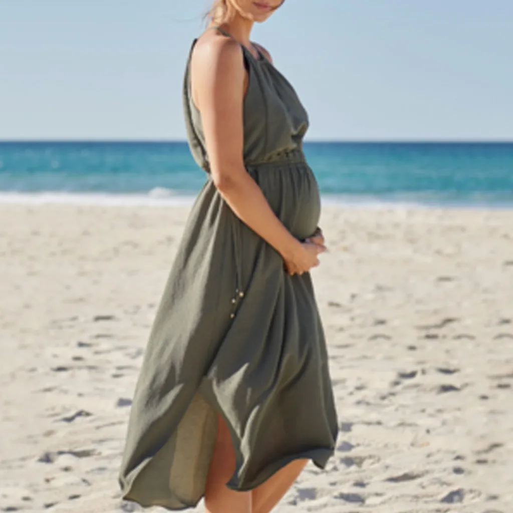 

Maternity Summer Sexy Beach Soild Dress Women Sleeveless Pregnant Maternity Dress Solid Skirt Breastfeeding Sexy Beach Clothes