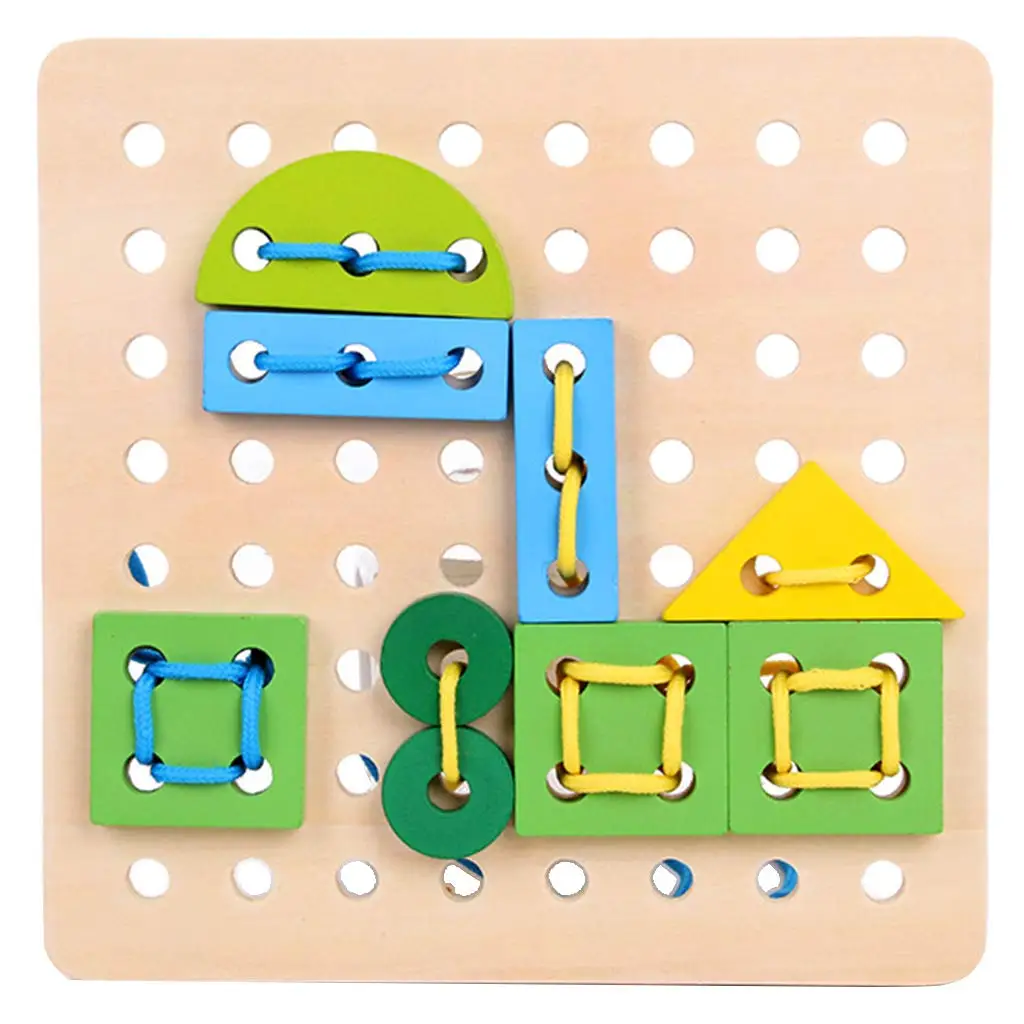 Деревянный резьбонарезная доска геометрические блоки игра шнуровка Цвет Форма для раннего развития игрушки подарок на день рождения для