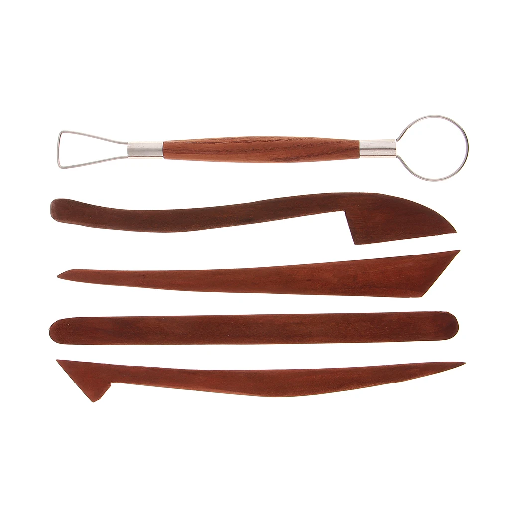 5 Piece Clay Tools Set,Redwood for Sculpting, Detailing, Modeling & Pottery Carving. Best for Sculpey,Polymer,Ceramics,Dough,Wax