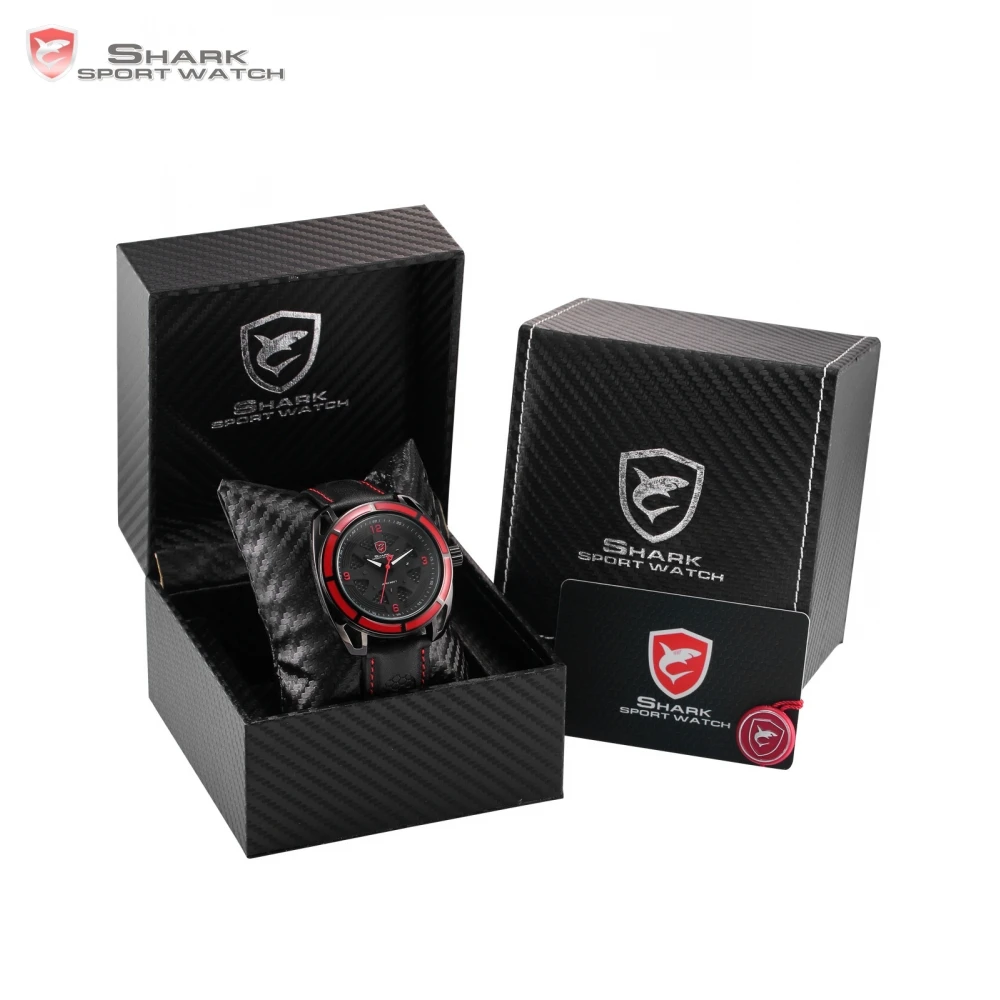 

Luxury Relojes Leather Gift Box Thresher Shark Sport Watch Hollow Lug Case 3D Luminous Quartz Men's Relogio Masculino /SH472-476