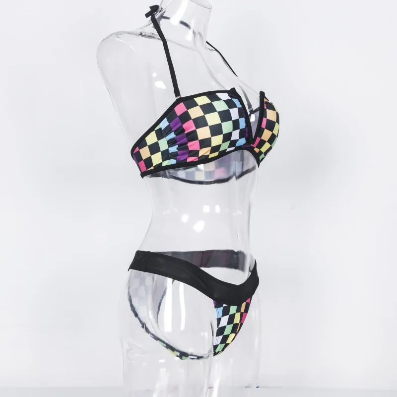 2019 multicolored diamond bandeau Deep-V chest Top Strap Bikini set Women Swimsuit Swimwear Brazilian bikinis mujer Bathing Suit