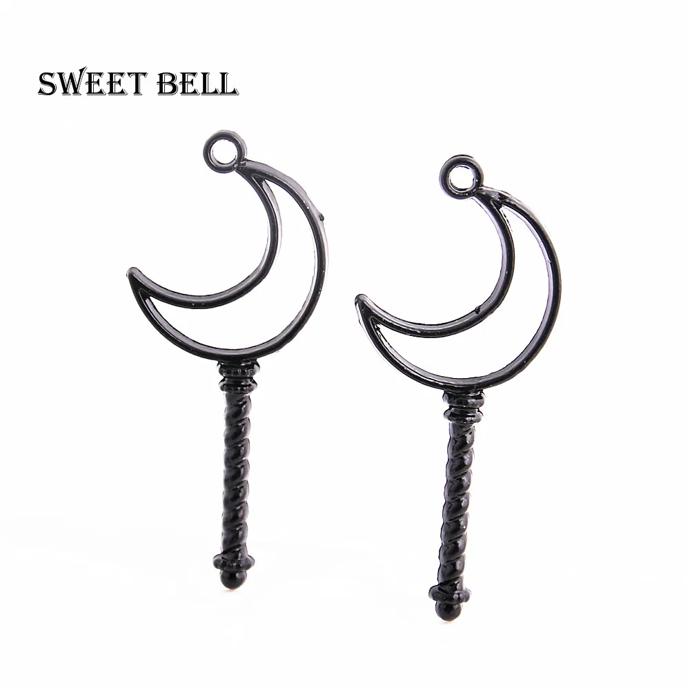 

Sweet Bell 20pcs 24*53mm Black Alloy Hollow Moon charm glue blank Moon pendant tray bezel charms DIY Handmade 11A60