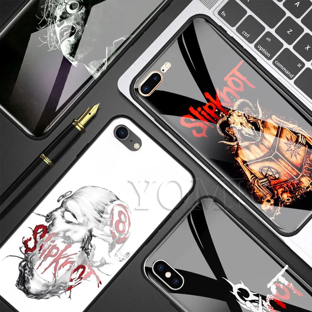 

Tempered Glass Phone Case for iPhone X XR XS MAX 7 8 Plus 6 6s Plus Cover Slipknot Rock Luxury Case