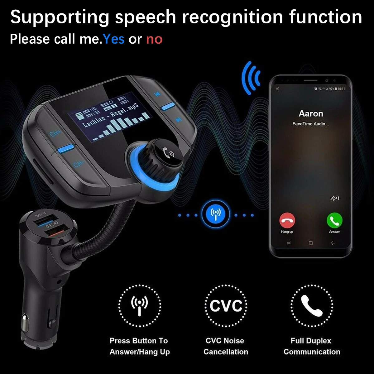 BT70 quick charge 3 0 Автомобильное зарядное устройство Handsfree Bluetooth fm передатчик