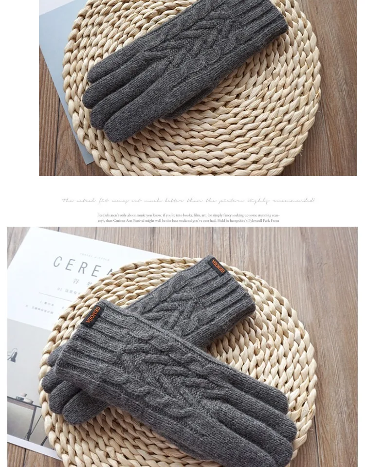 Популярные зимние мужские перчатки для сенсорного экрана модные рукавицы мужские бархатные толстые шерстяные перчатки вязаные перчатки B30-S