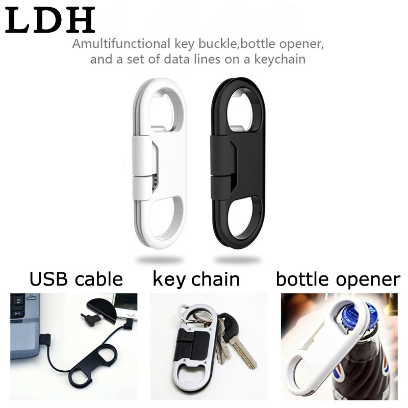 

Metal Portable Functional Bottle Opener Keychain Data Sync Fast Charging Cable Line for Samsung for iphone 5s 6 7 Android Phone