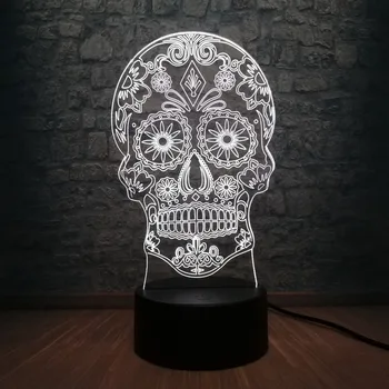 

Flower Skull Head 3D LED USB Lamp Terror Theme Party Decoration Scary Halloween Gift Horrible Atmosphere Colors Changing Bulb