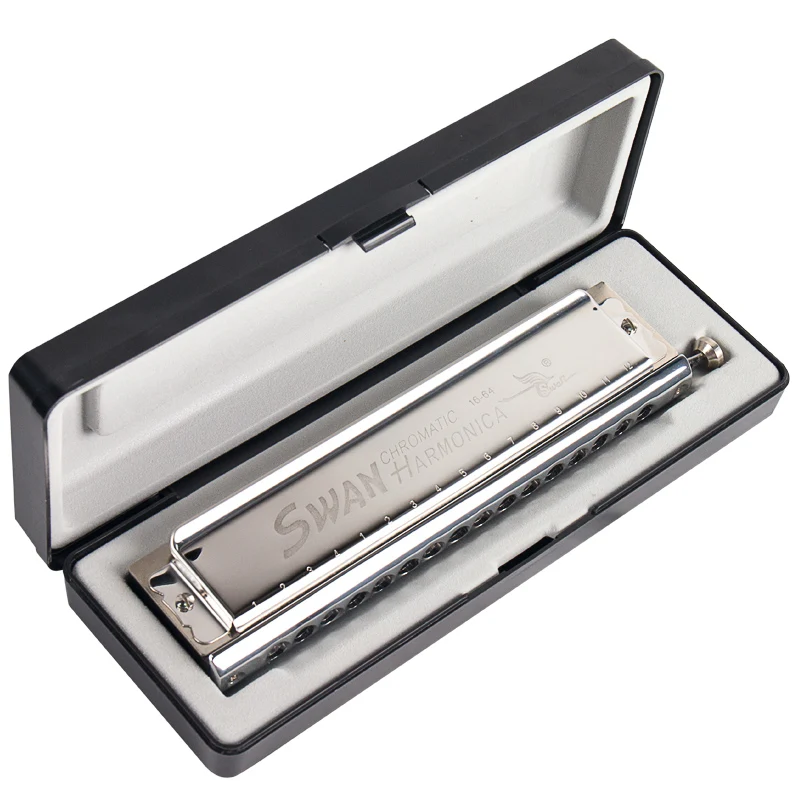 

Swan 1pc 16 Holes 64 Tones Silver Chromatic Harmonica High-end Square Shape Musical Instruments Mouth Organ Swan Harps SW1664