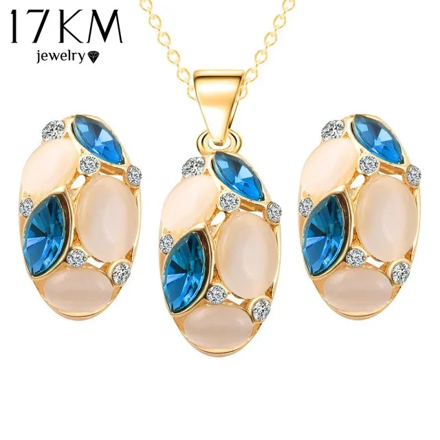 Brand Design Cute Opal Jewelry Sets Pendant Necklaces Earrings For Women Wedding Color Crystal Jewelry parure bijoux femme