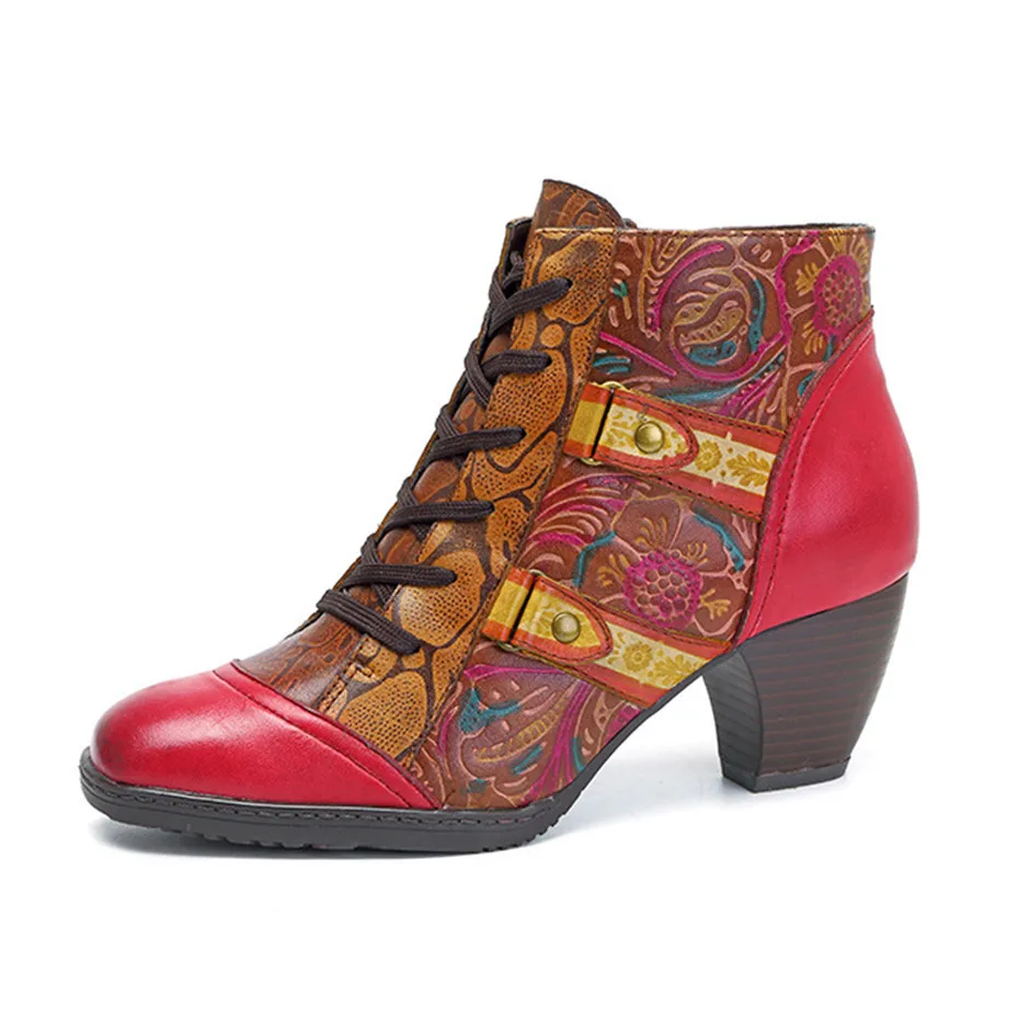Spanish Retro Style Women Ankle Boots Fashion Handmade Genuine Leather Thick Heels LadIes Shoes Comfortable Ethnic Women's boots (10)