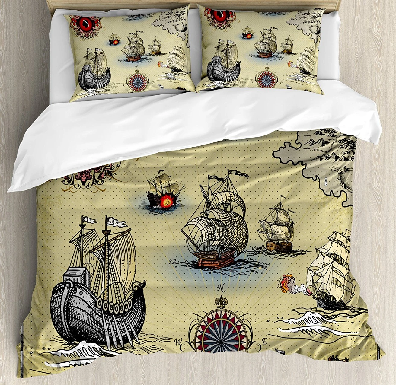 Pusula Yorgan Yatak Ortusu Seti Antika Eski Plani Kesif Gemisi Korsan Dalga Pusula Navigasyon Cografya Tema 4 Parca Nevresim Takimi Bedding Sets Aliexpress