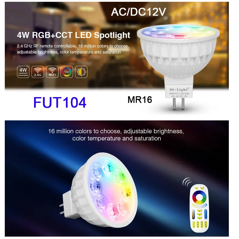 Miboxer 4W 5W 6W 8W 9W 12W E14 GU10 MR16 E27 RGB CCT Светодиодная лампа прожектор FUT103/FUT104/FUT013/FUT014/FUT015/FUT012/FUT105 - Испускаемый цвет: FUT104   4W  MR16